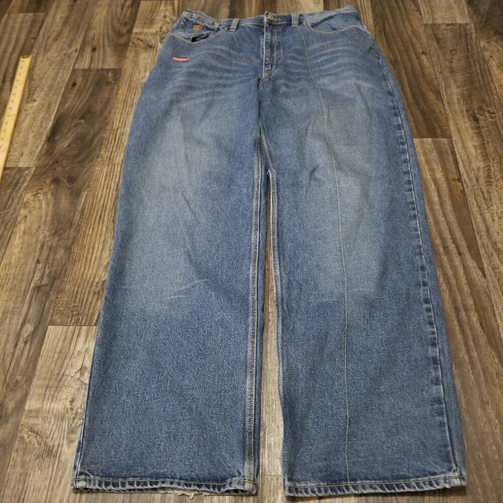 Vntg Roca Wear Jeans Baggy Hip Hop Y2K Mens 36x34 Blue Denim Orange Embroidered
